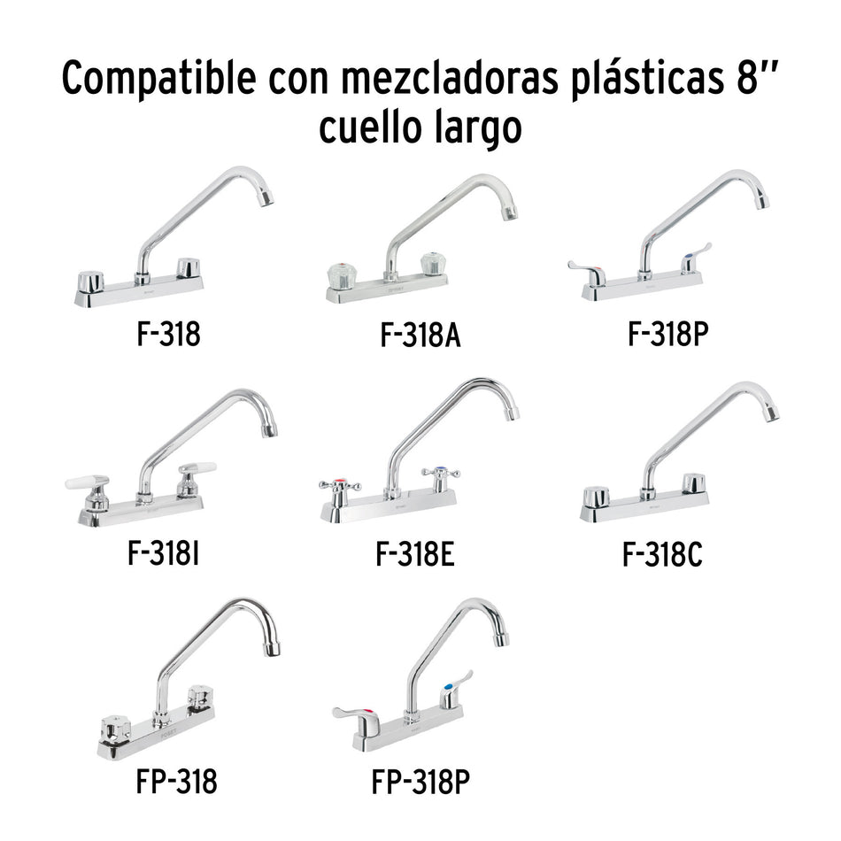 Cuello largo para mezcladora de fregadero cromo BASIC