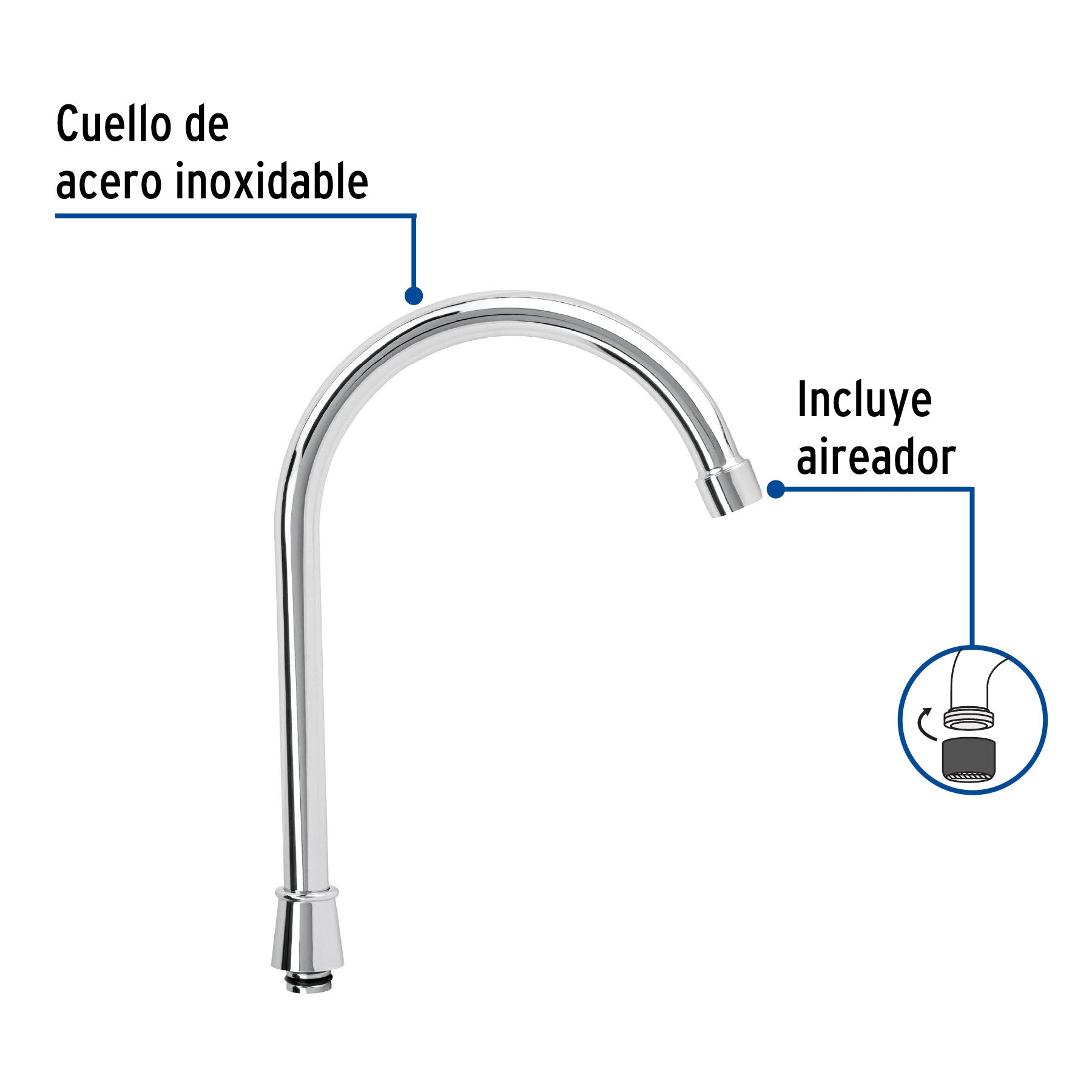 Cuello alto para mezcladora de fregadero, cromo, BASIC