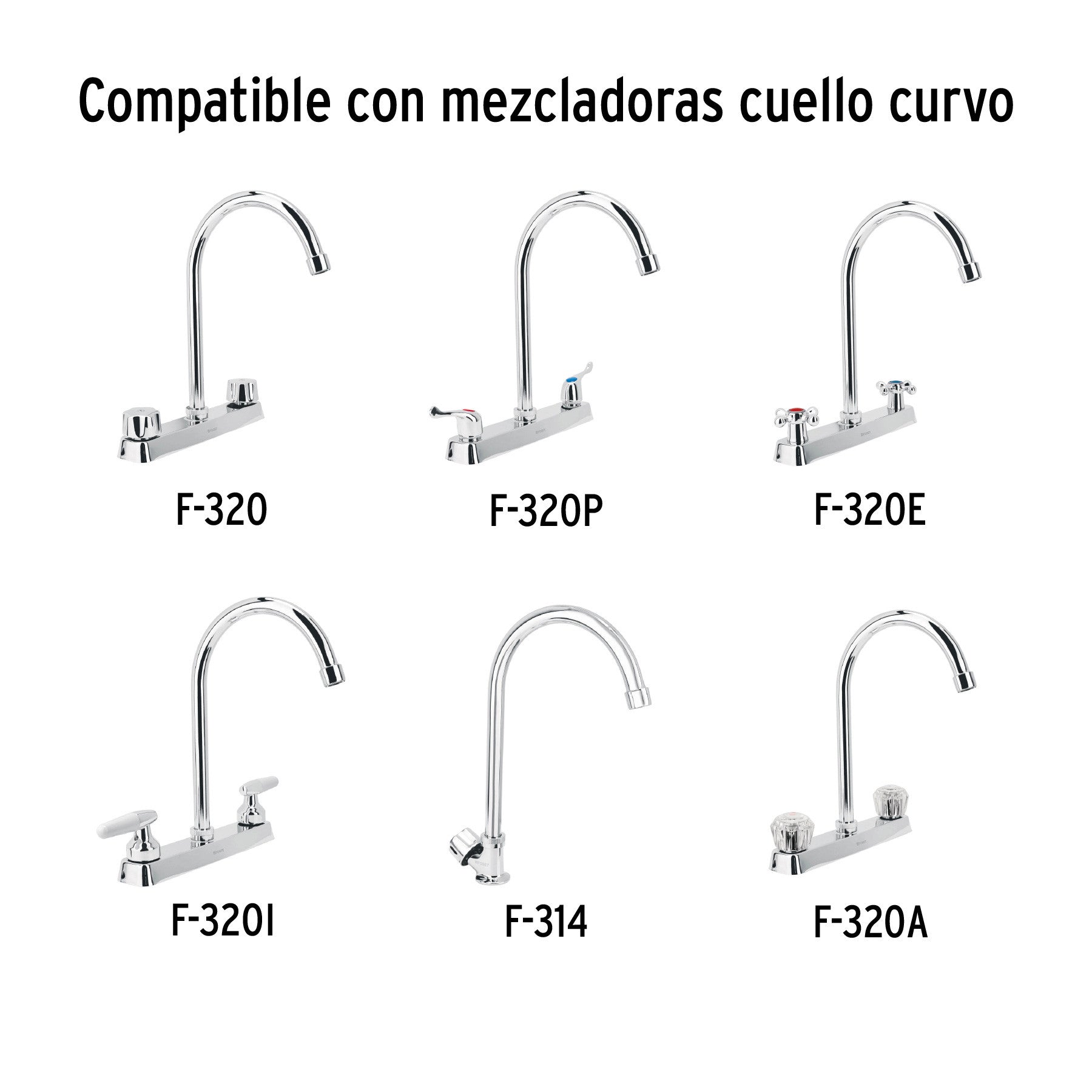 Cuello alto/curvo para mezcladora de fregadero, cromo, BASIC