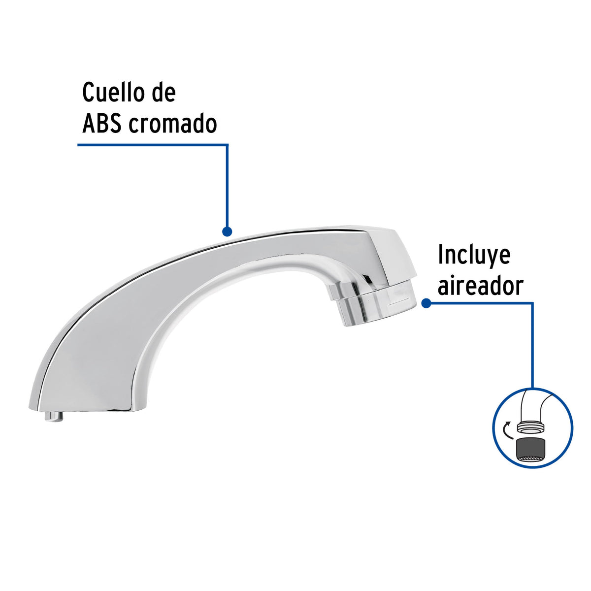 Cuello nariz corta para mezcladora de lavabo, cromo, BASIC