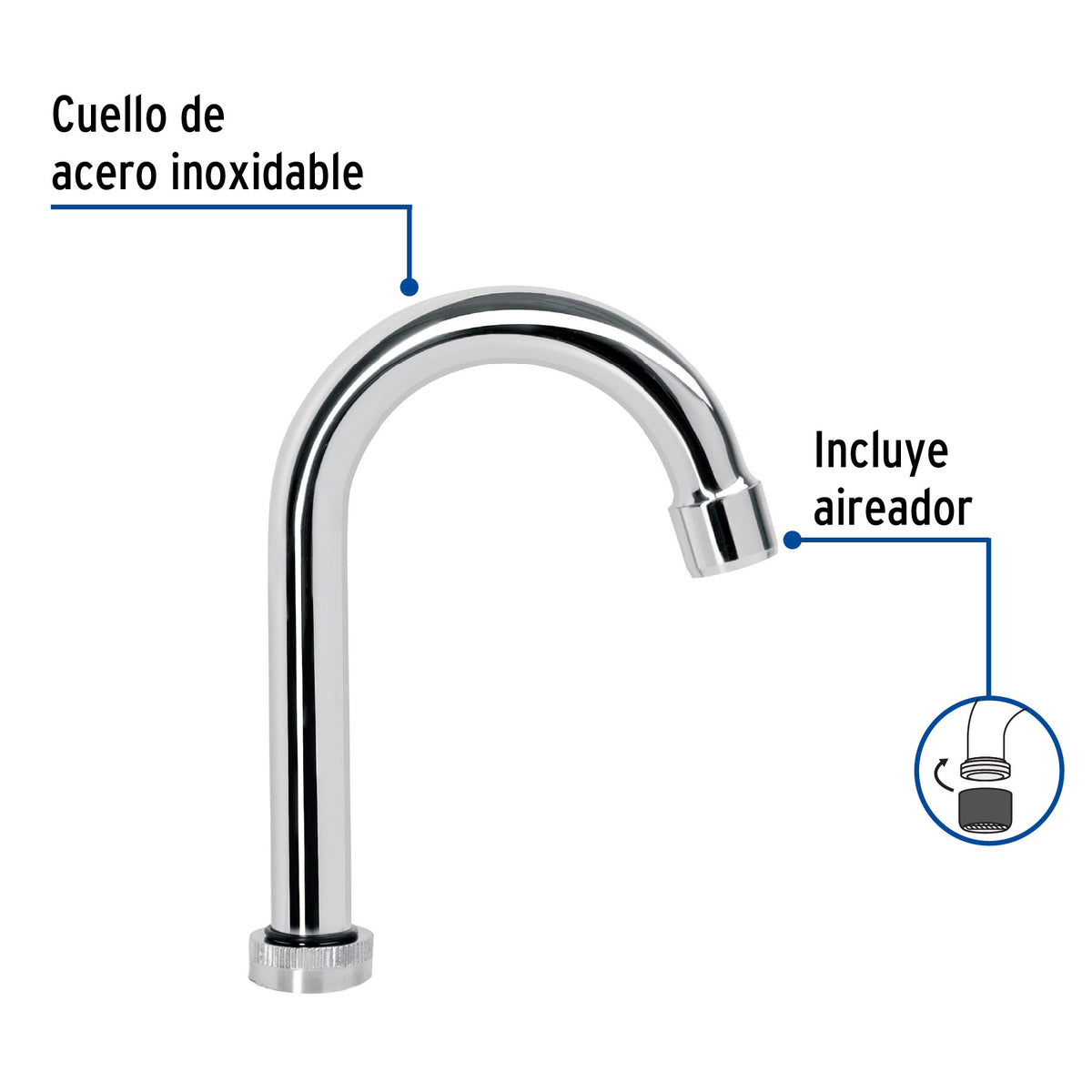 Cuello tipo bar para mezcladora de lavabo, cromo, BASIC