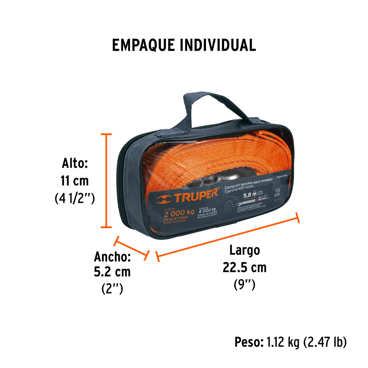Correa con ganchos para remolque 48 mm x 5.8 m Truper
