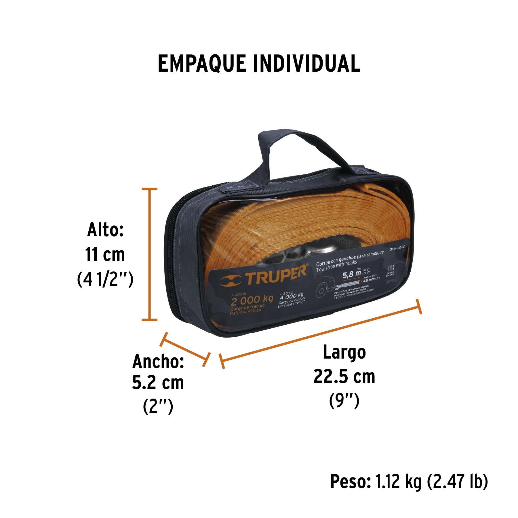 Correa con ganchos para remolque 48 mm x 5.8 m Truper