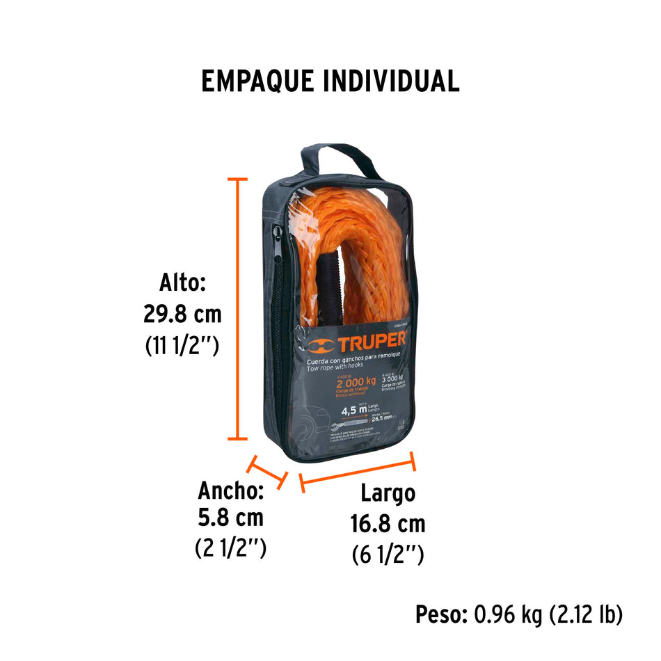 Cuerda con ganchos para remolque x Truper 27 mm