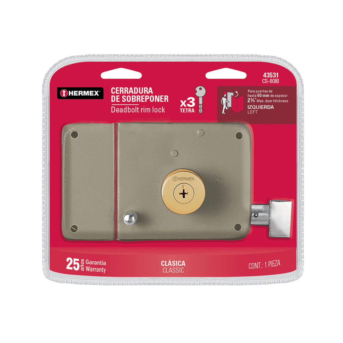 Cerradura sobreponer derecha clasica llave tetra blister