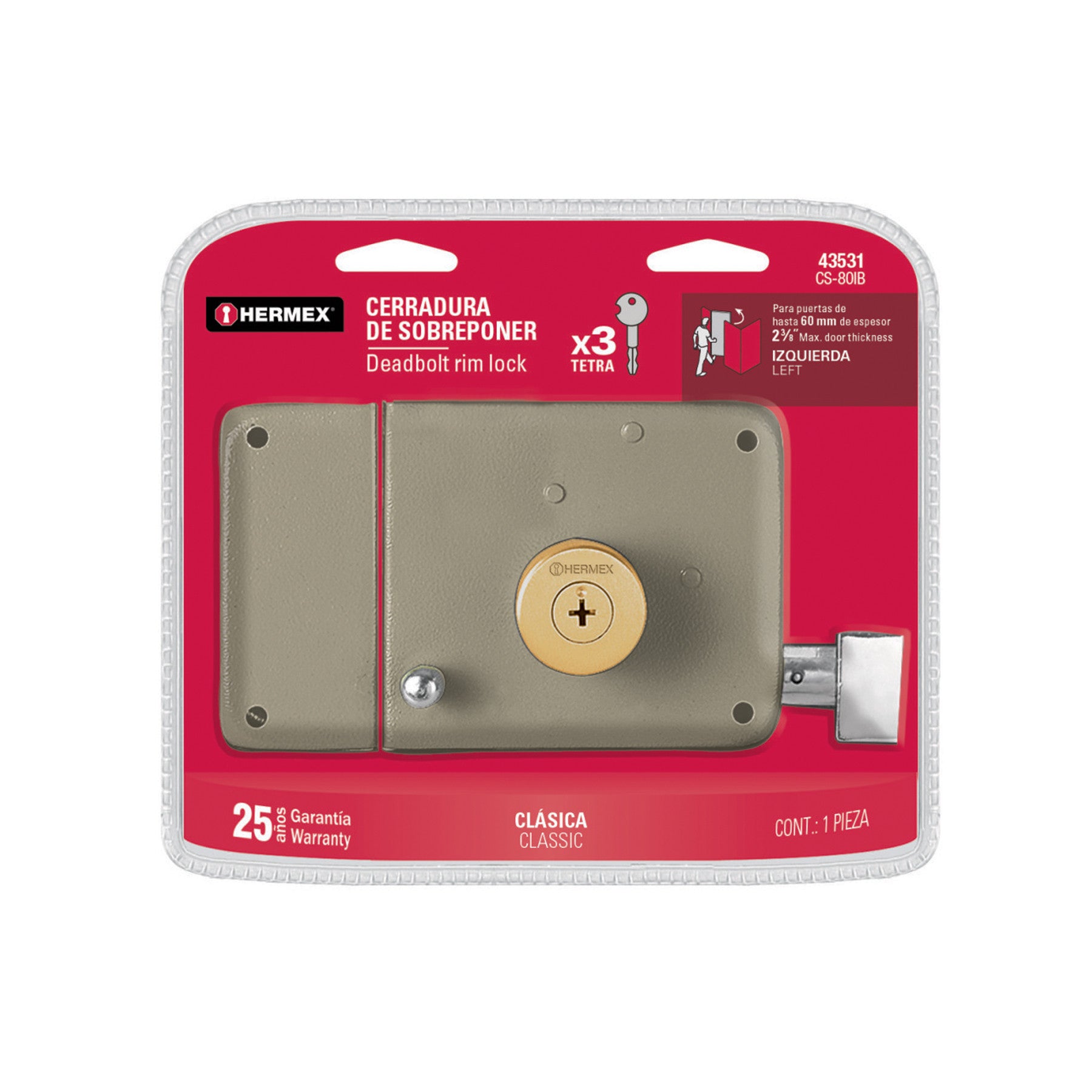 Cerradura sobreponer izquierda clasica llave tetra blister