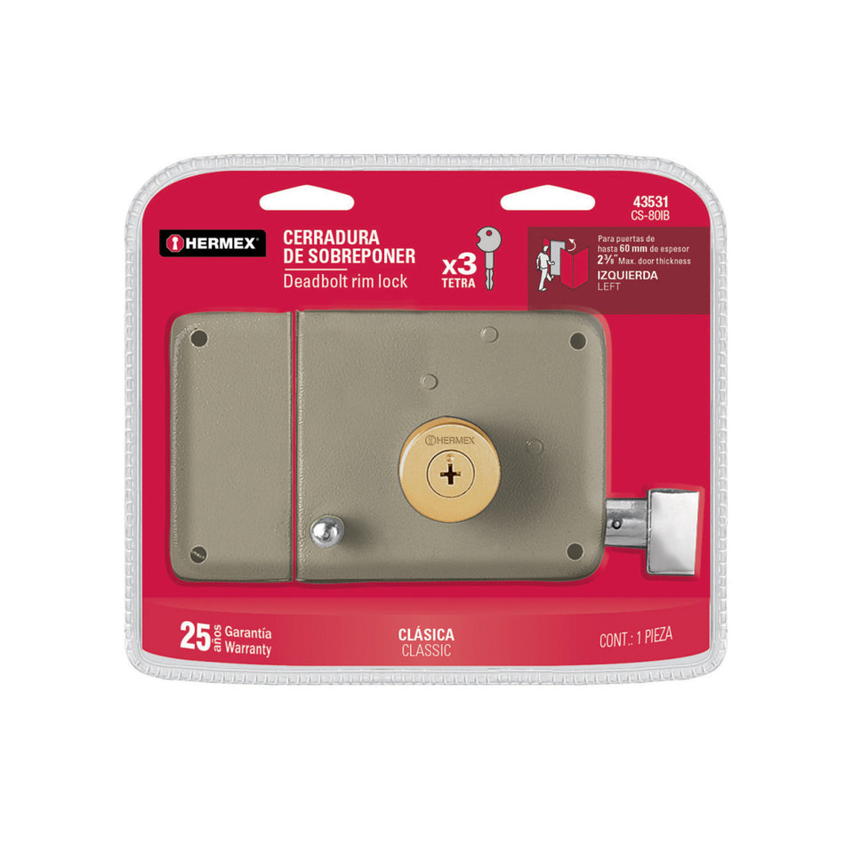 Cerradura sobreponer izquierda clasica llave tetra blister