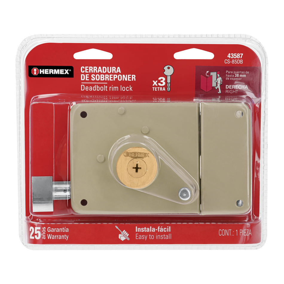 Cerradura sobreponer der instala-facil llave tetra blister