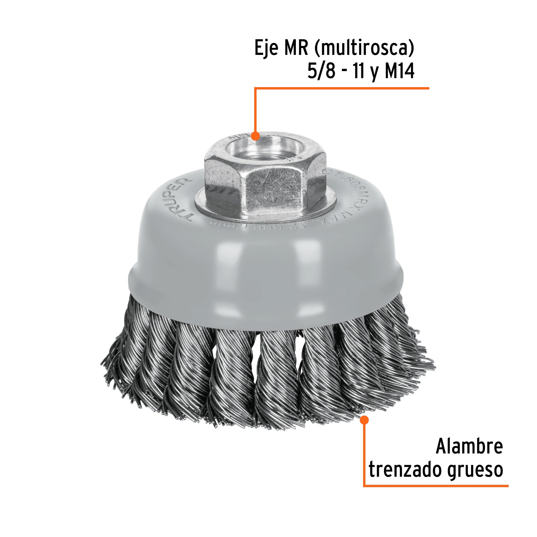 Carda copa alambre trenzado grueso Multi-rosca Truper 3"