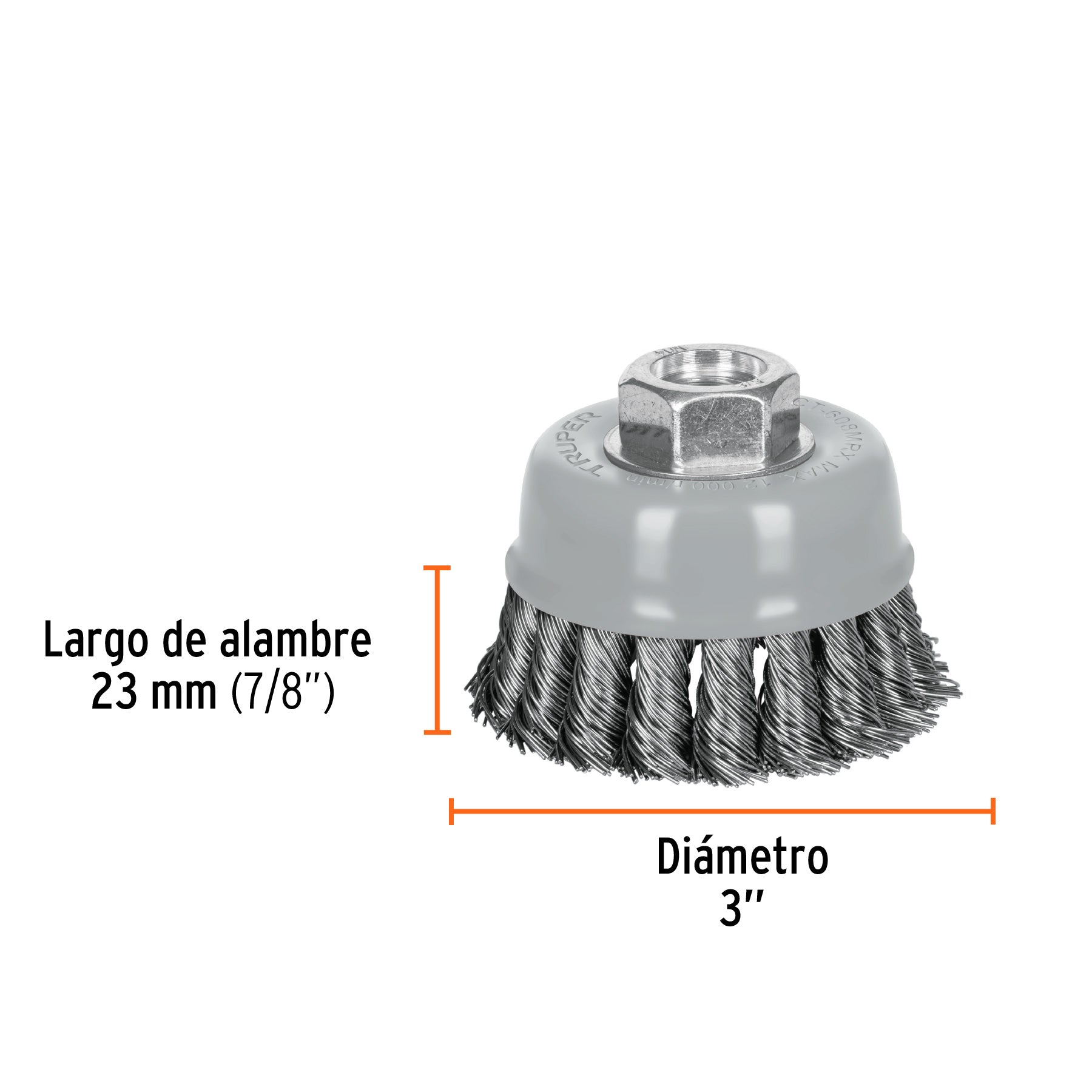 Carda copa alambre trenzado grueso Multi-rosca Truper 3"