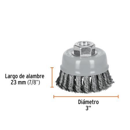 Carda copa alambre trenzado grueso Multi-rosca Truper 3"