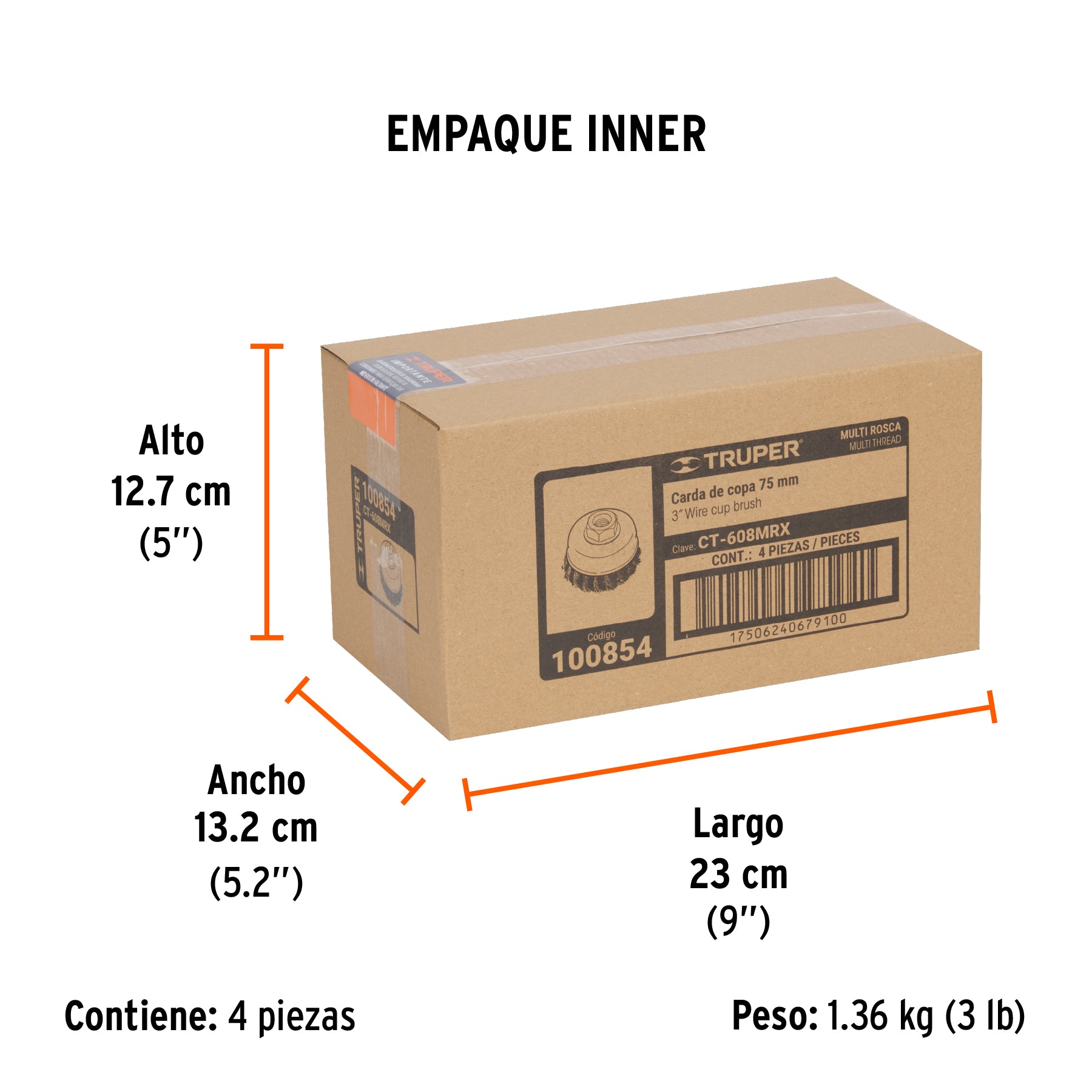 Carda copa alambre trenzado grueso Multi-rosca Truper 3"