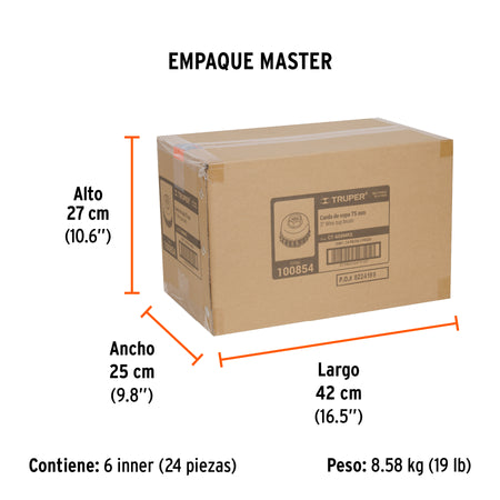 Carda copa alambre trenzado grueso Multi-rosca Truper 3"