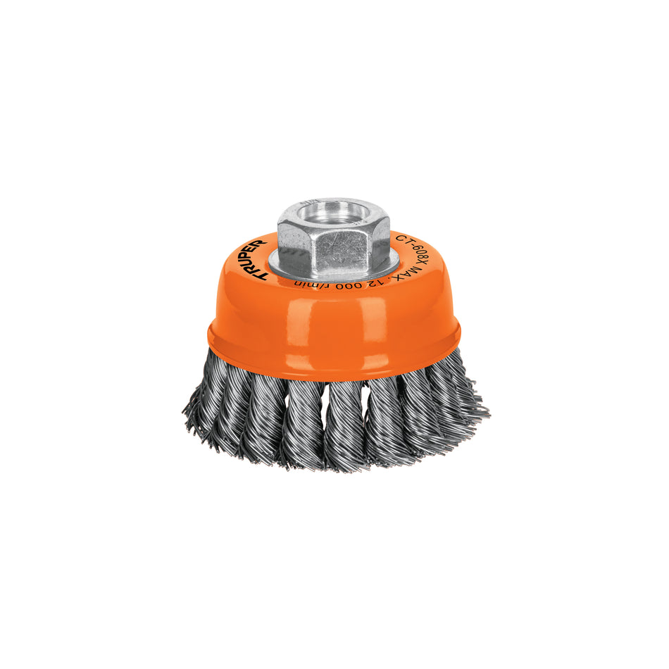 Carda copa 3' alambre trenzado grueso, eje 5/8'-11, Truper