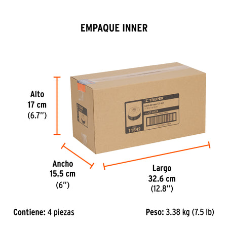 Carda copa 5' alambre trenzado grueso, eje 5/8'-11, Truper