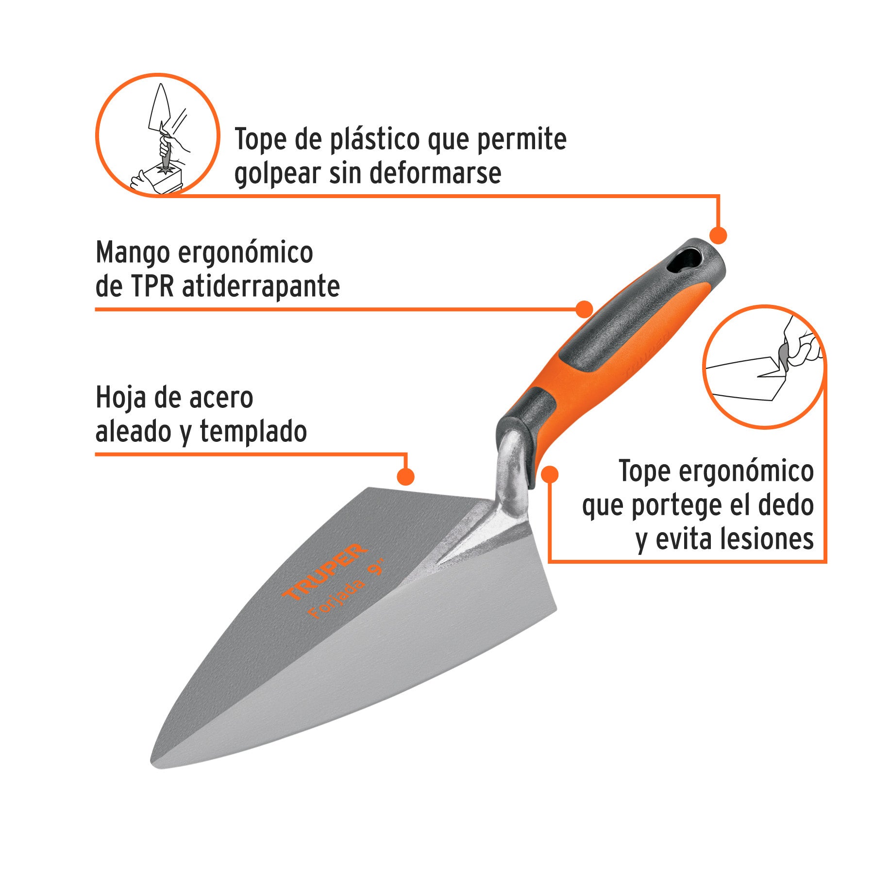 Cuchara para albañil 9' forjada tipo Filadelfia, mgo Comfort