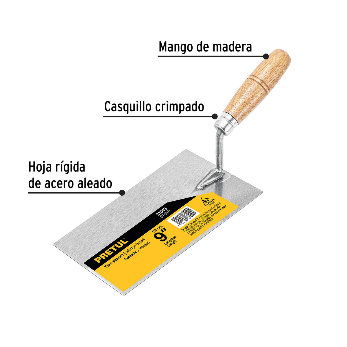 Cuchara para albañil 9' yesera, PRETUL