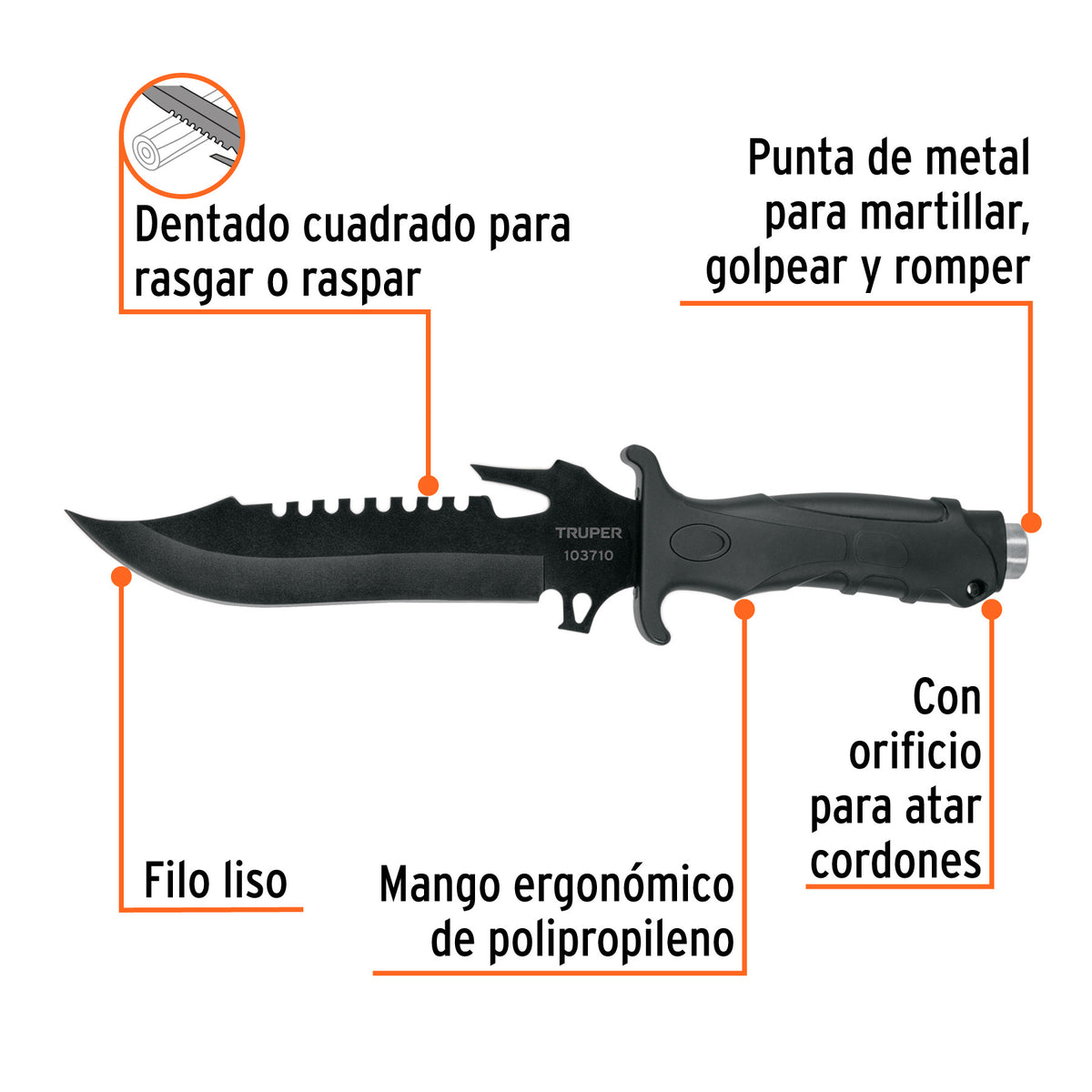 Cuchillo táctico para campismo 7', TRUPER