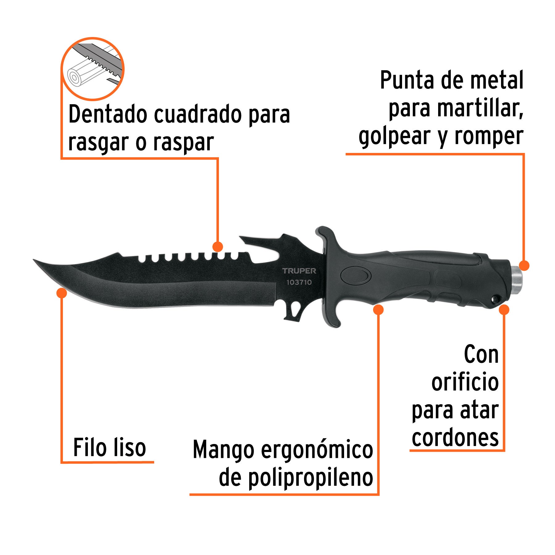 Cuchillo táctico para campismo 7', TRUPER