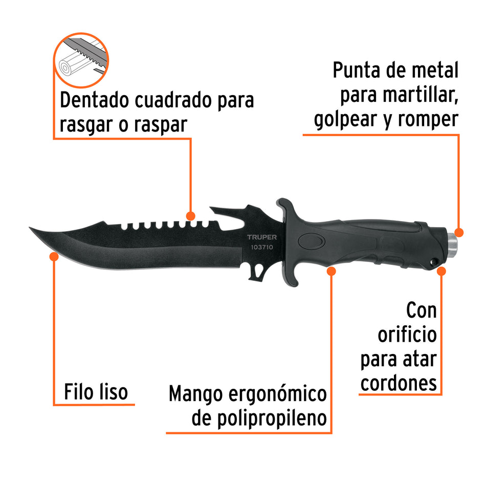 Cuchillo táctico para campismo 7', TRUPER