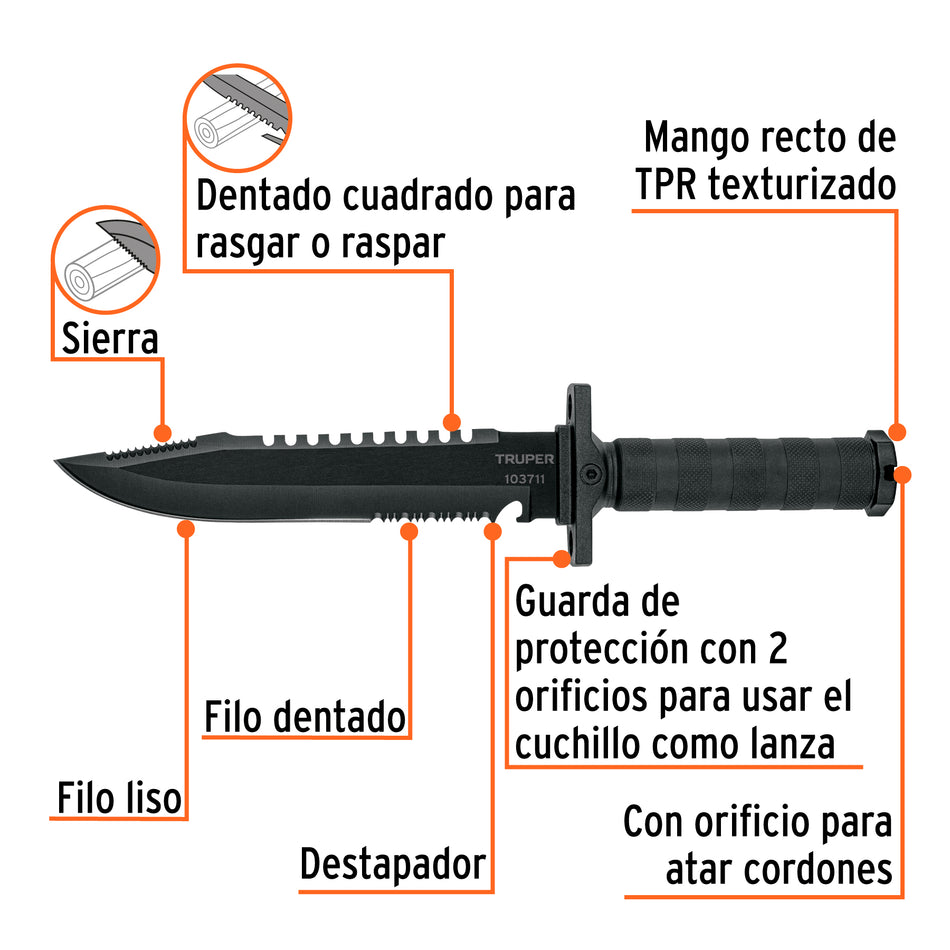 Cuchillo tactico de monte 8" TRUPER