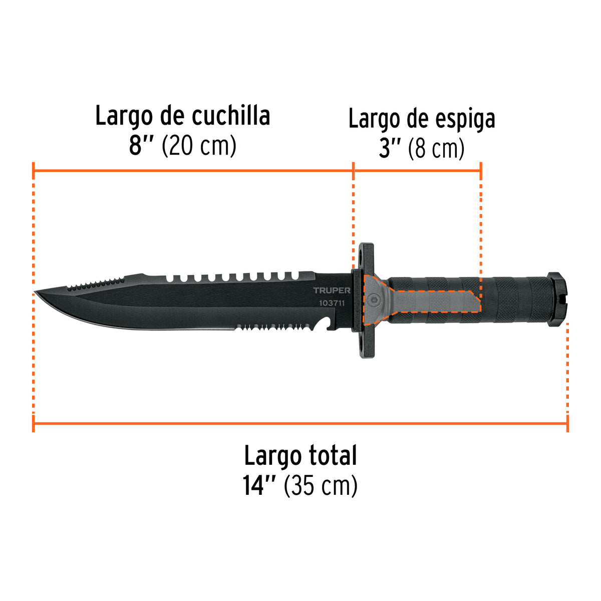 Cuchillo tactico de monte 8" TRUPER
