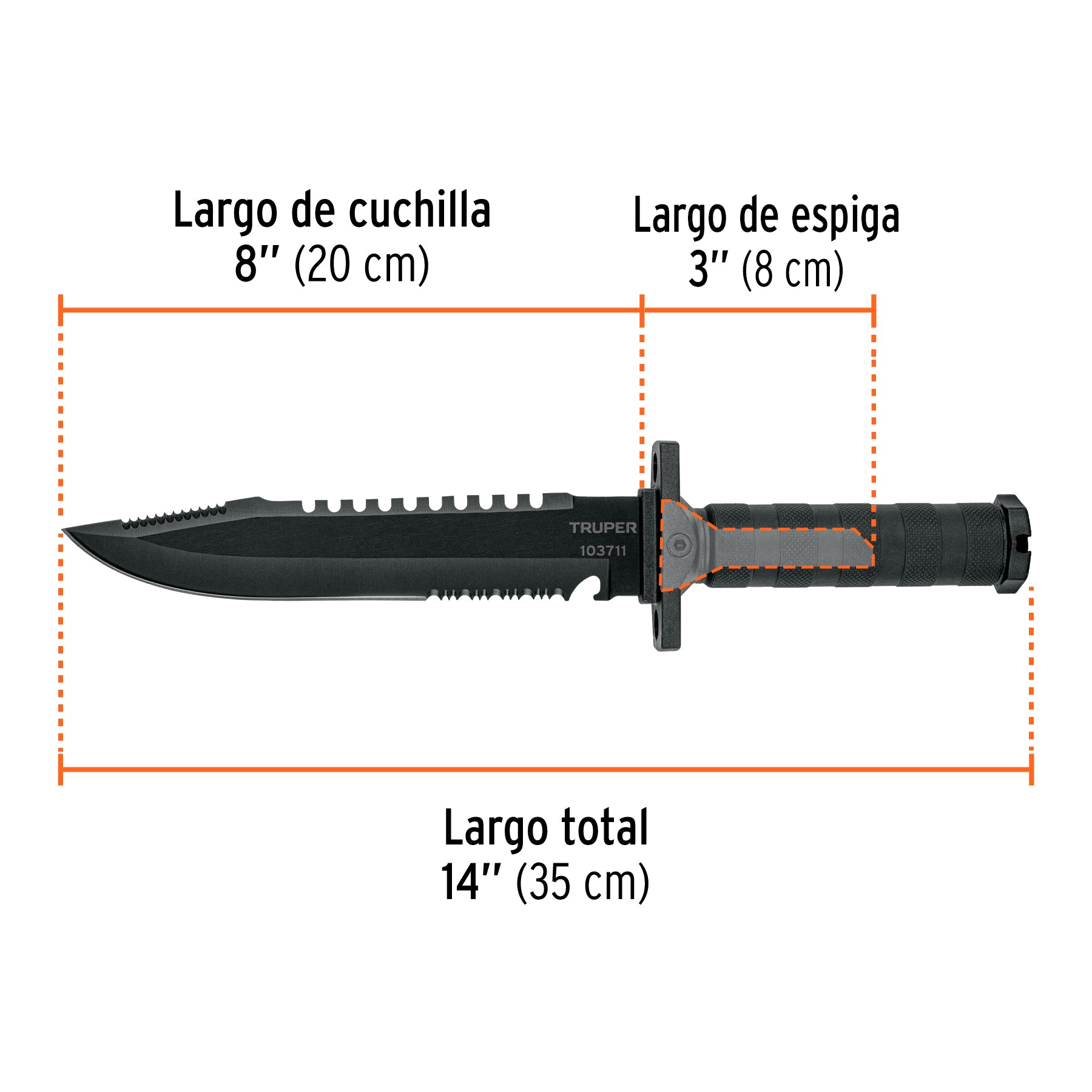 Cuchillo tactico de monte 8" TRUPER