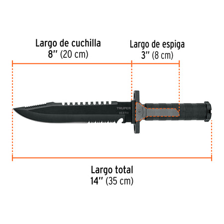 Cuchillo tactico de monte 8" TRUPER
