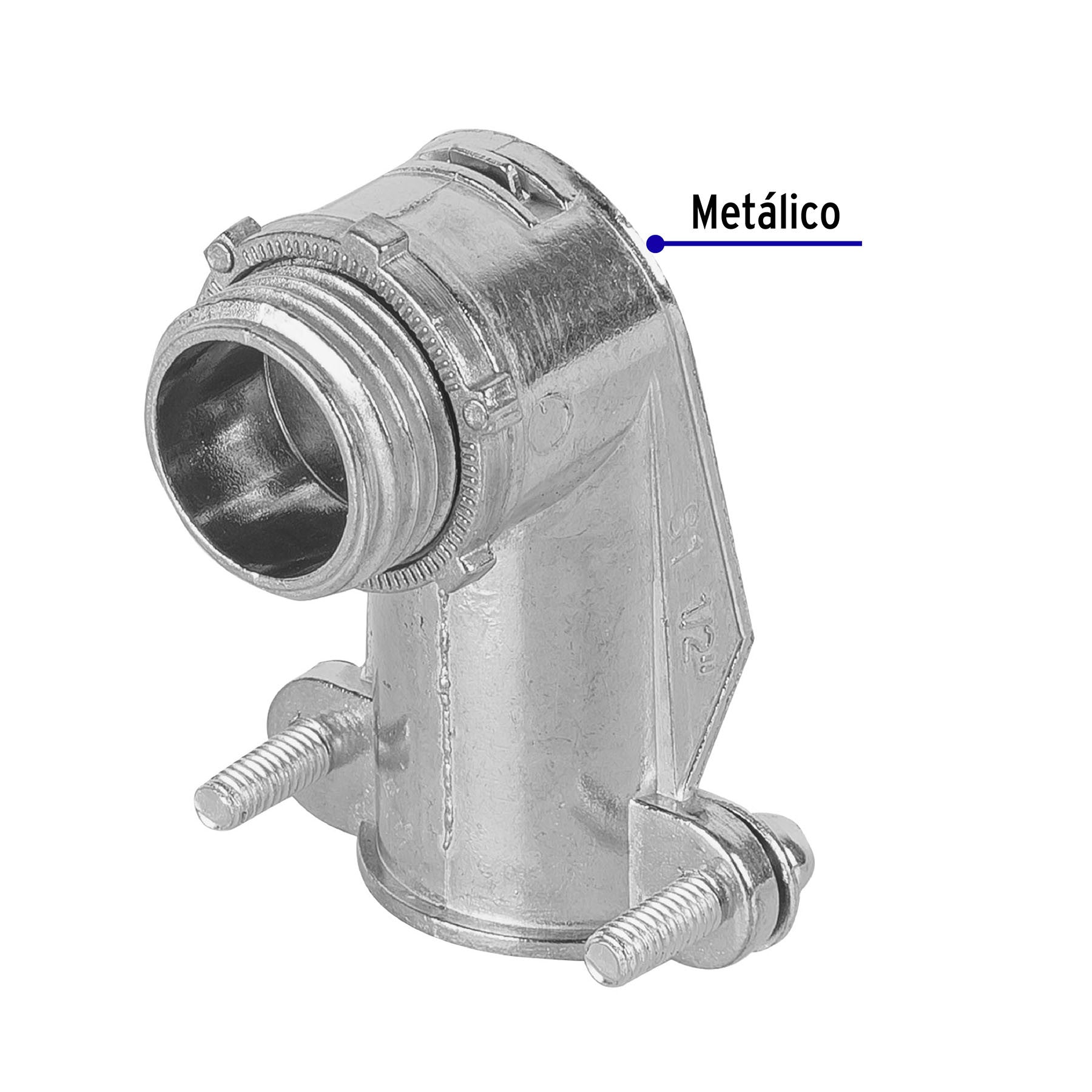 Conector curvo 1/2' para tubo flexible metálico, Volteck 1/2'