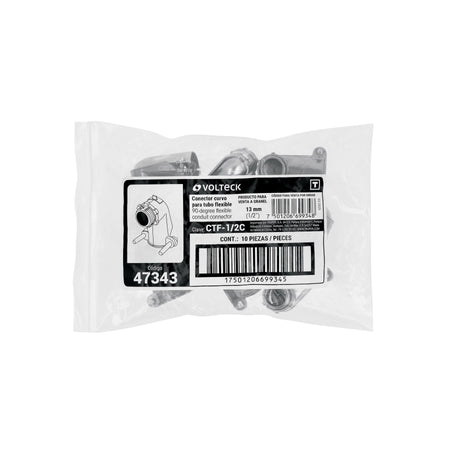 Conector curvo 1/2' para tubo flexible metálico, Volteck 1/2'