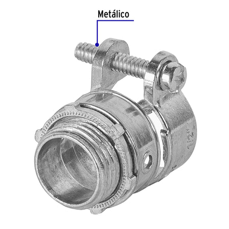Conector recto 1/2' para tubo flexible metálico, Volteck 1/2'