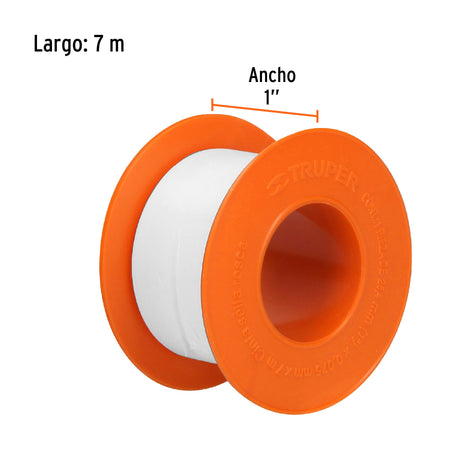 Cinta sella roscas 1' x 7m, uso general, TRUPER 1', 7m