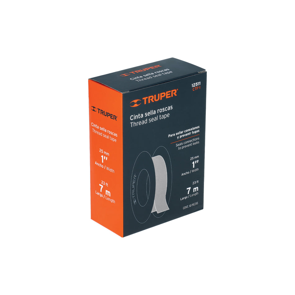 Cinta sella roscas 1' x 7m, uso general, TRUPER 1', 7m