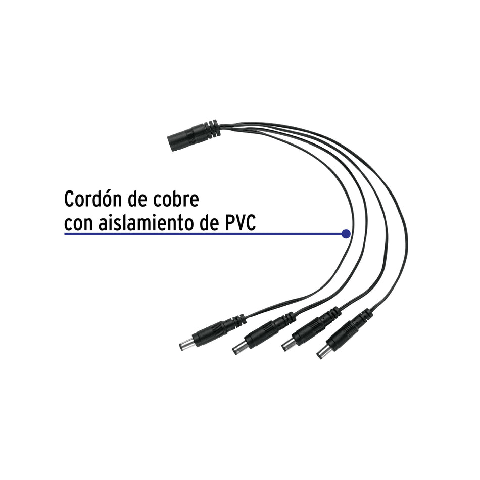 Cable Divisor de Energía tipo Pulpo 1 a 4 para CCTV, Volteck