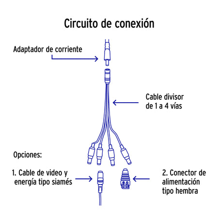 Cable Divisor de Energía tipo Pulpo 1 a 4 para CCTV, Volteck