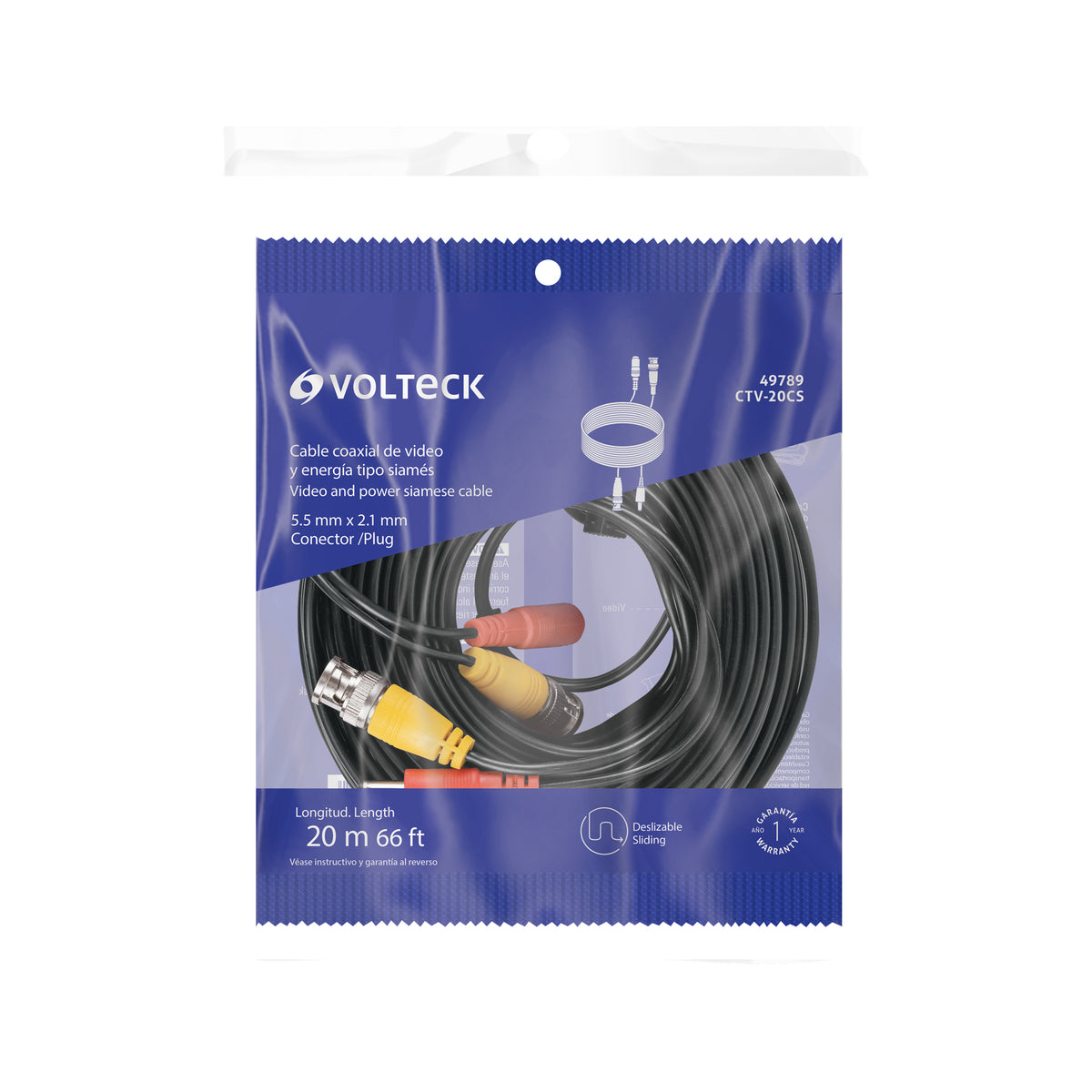 Cable Video y Energia Tipo Siames CCTV 20 metros Volteck