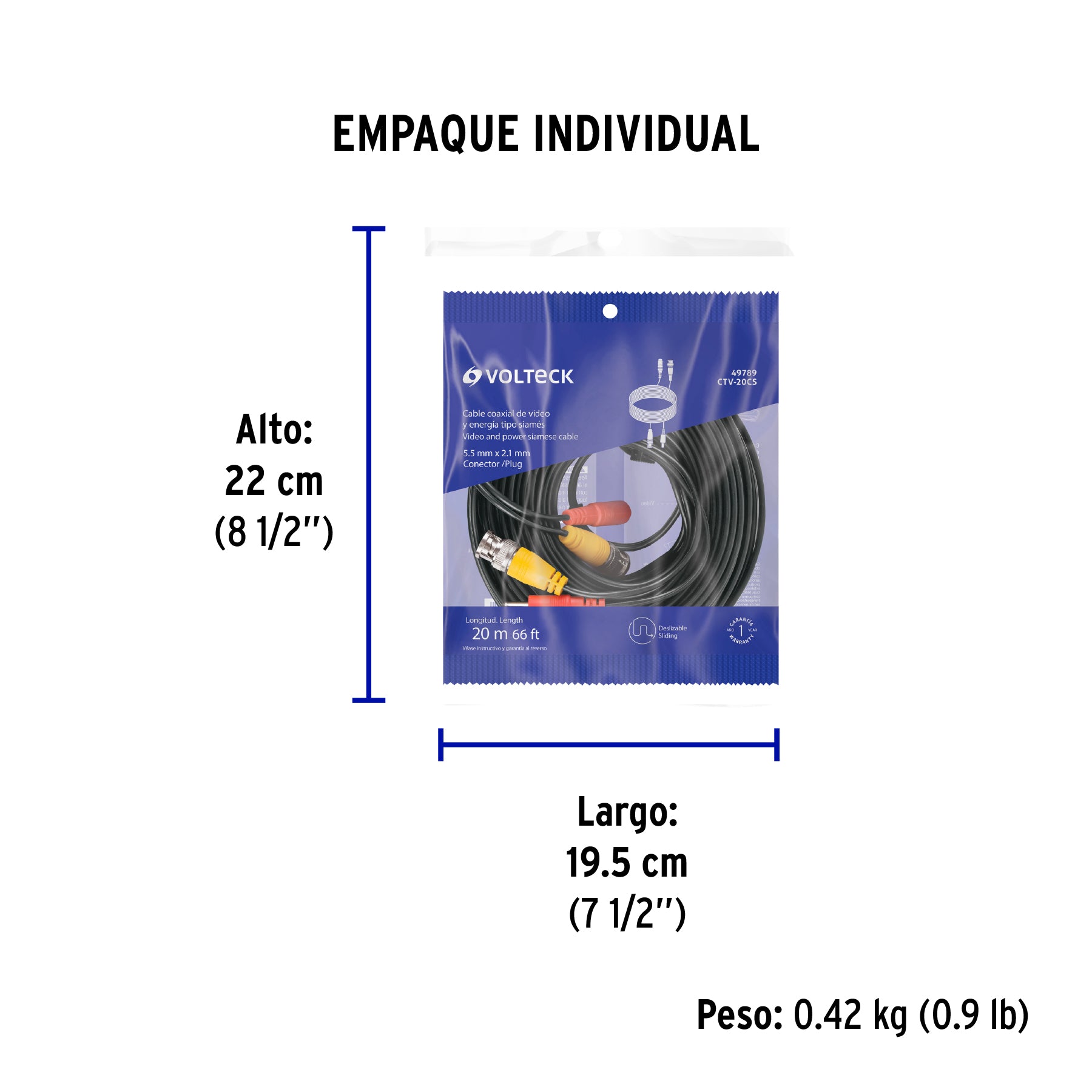 Cable Video y Energia Tipo Siames CCTV 20 metros Volteck