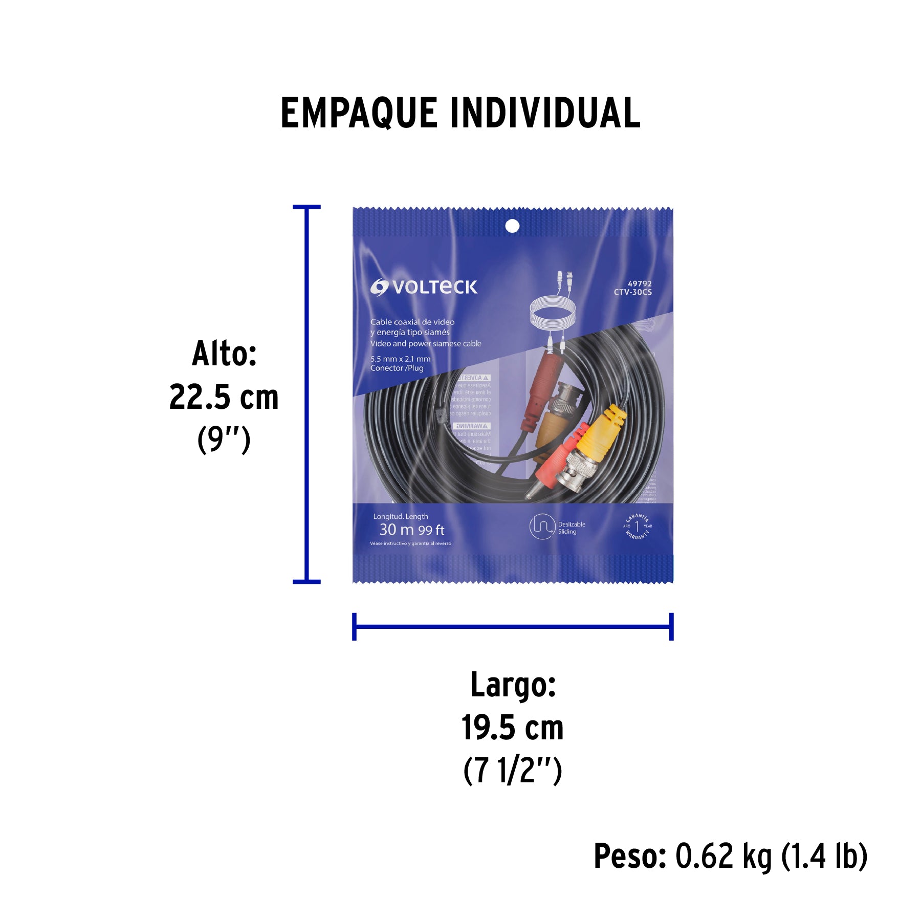 Cable Video y Energía Tipo Siamés CCTV, 30 metros, Volteck