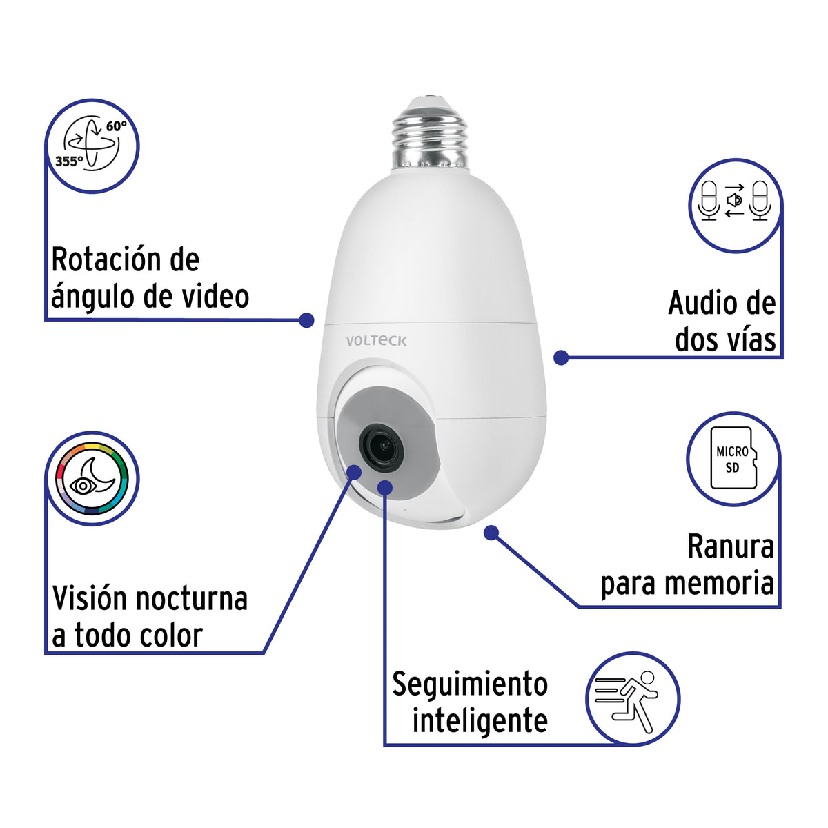 Cámara WiFi para socket, 4MP, VOLTECK
