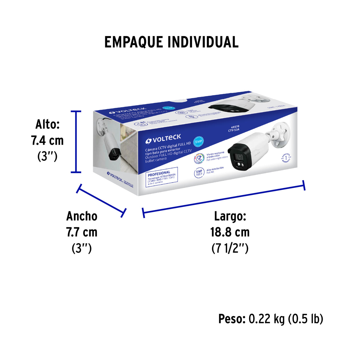 Cámara Tipo Bala 5MP, Lente 2.8mm, c/Micrófono, Volteck