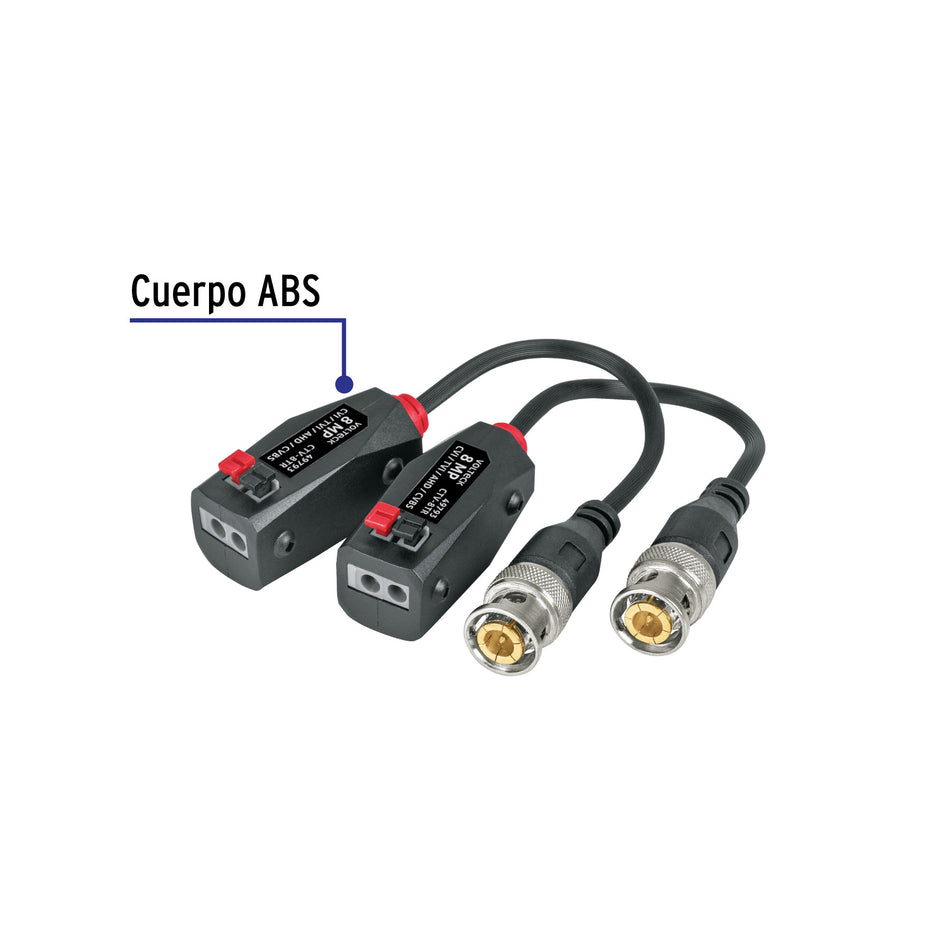 Par de Transceptores Pasivos Video Balun, hasta 8MP, Volteck