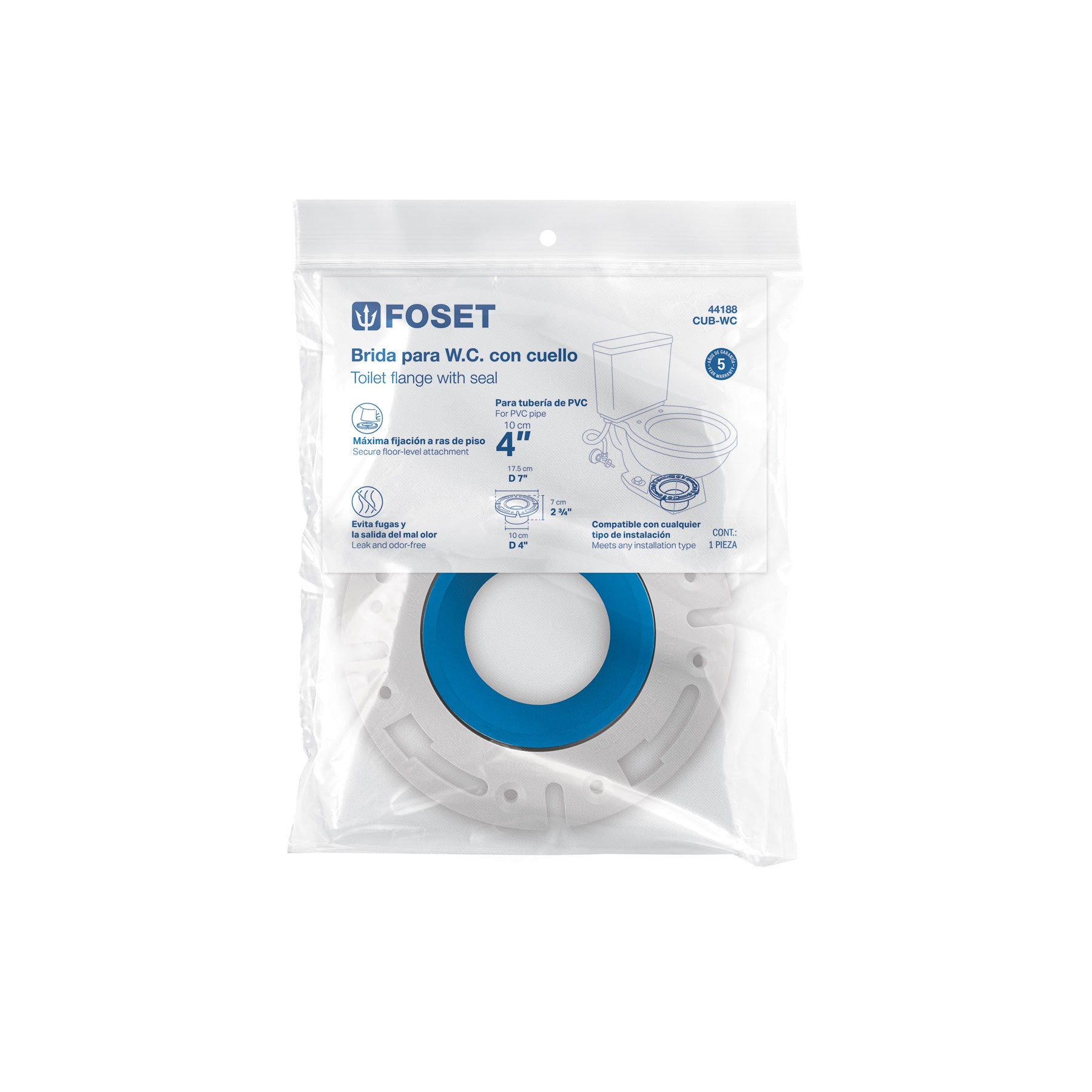 Brida para WC con cuello, para tubería de 4', FOSET