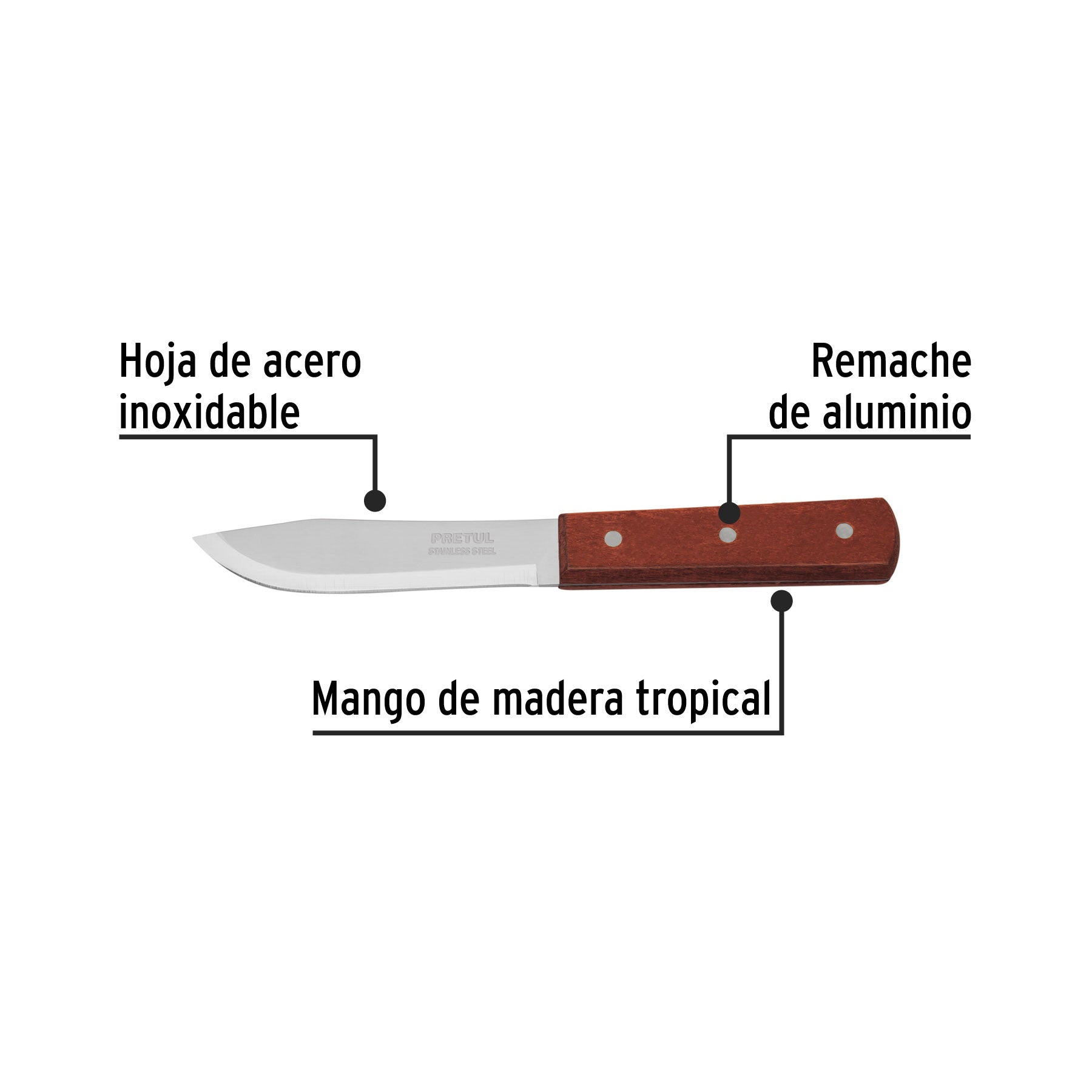 Cuchillo cebollero 5' mango de madera, Pretul 5'