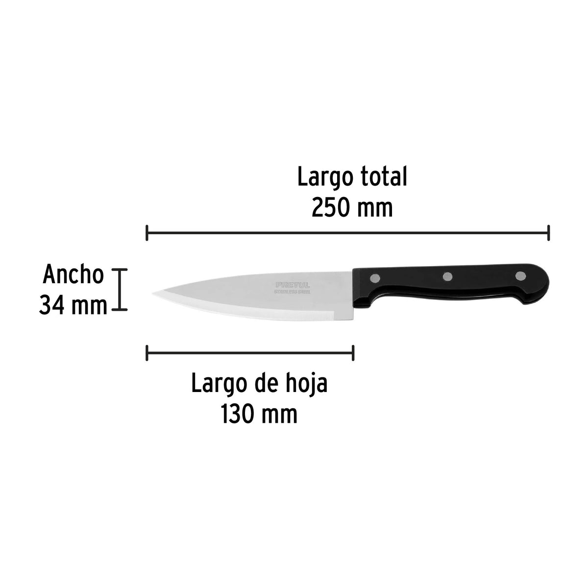 Cuchillo de chef 5' mango de polipropileno, Pretul 5'