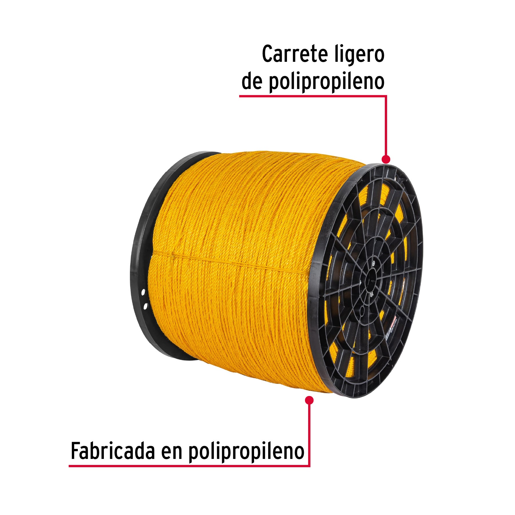 Metro de cuerda amarilla de polipropileno 4mm, carrete 2380m