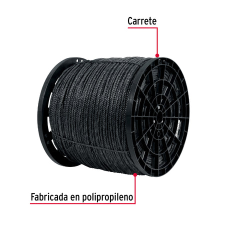 Kilo de cuerda negra de polipropileno 6 mm, carrete 20kg