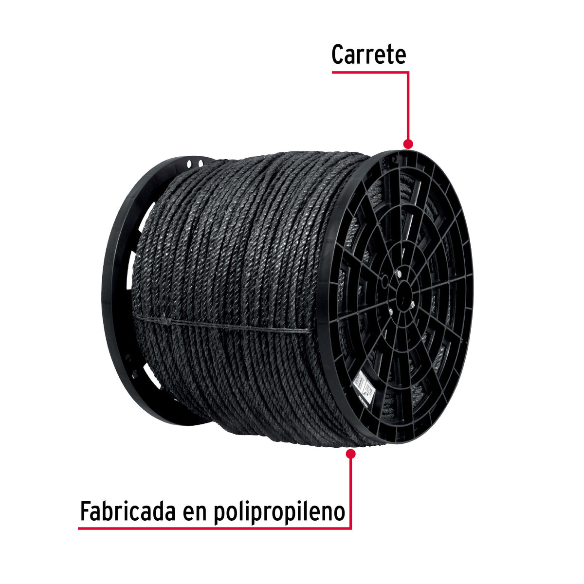 Kilo de cuerda negra de polipropileno 8 mm, carrete 20kg
