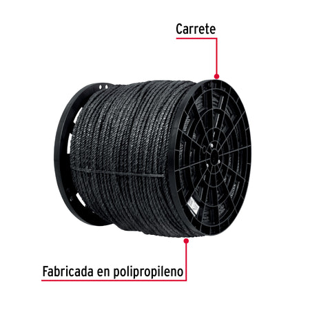 Kilo de cuerda negra de polipropileno 8 mm, carrete 20kg