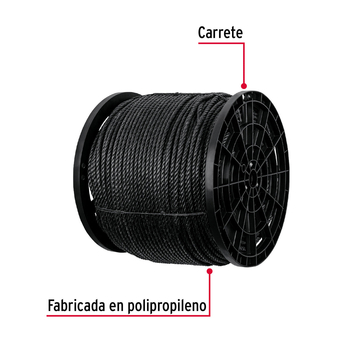 Kilo de cuerda negra de polipropileno 10 mm, carrete 20kg