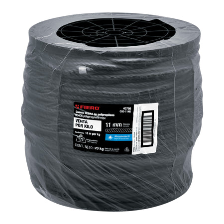 Kilo de cuerda negra de polipropileno 11 mm, carrete 20kg